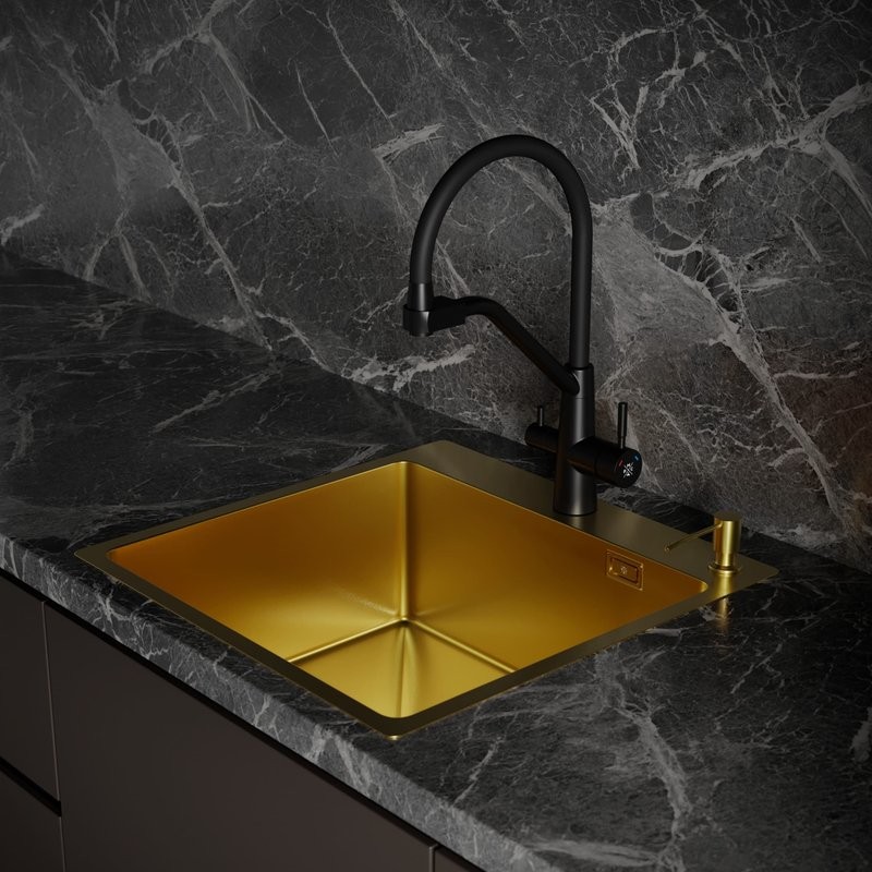 Мойка кухонная РМС MR-5050G c корзиной и дозатором, золото