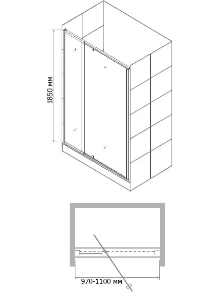 Душевой уголок RGW Passage PA-02+90 см (97-110)x90x185 профиль хром, стекло прозрачное