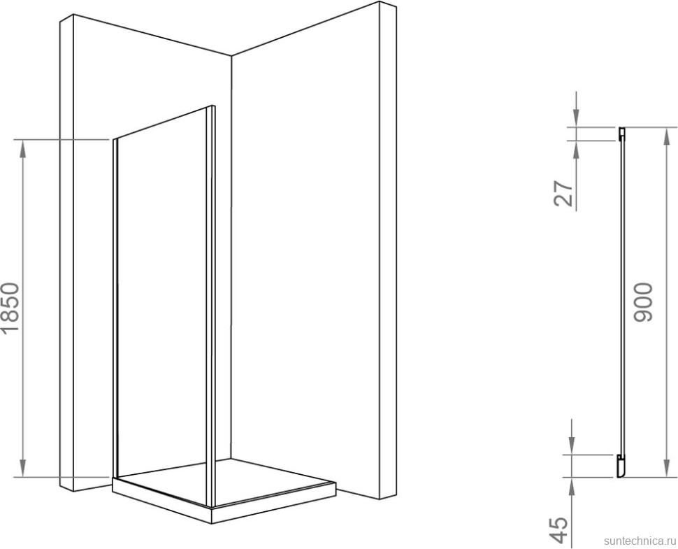 Душевой уголок RGW Passage PA-02+90 см (97-110)x90x185 профиль хром, стекло прозрачное