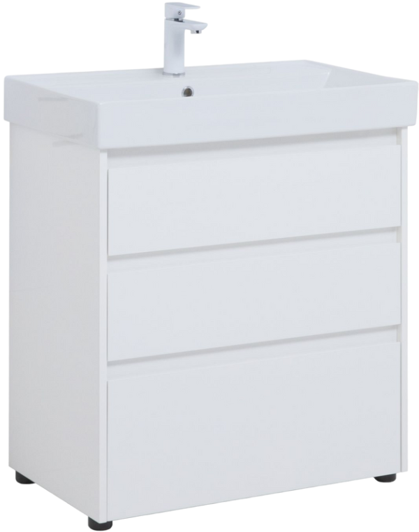 Тумба с раковиной Aquanet Nova Lite 75 напольная, белая, 3 ящика