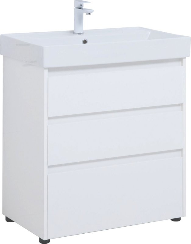 Тумба с раковиной Aquanet Nova Lite 75 напольная, белая, 3 ящика