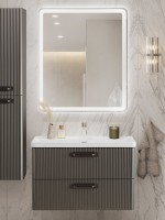 Тумба с раковиной BelBagno Due 80 ручки матовый темный никель, оружейная сталь