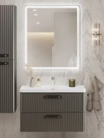 Тумба с раковиной BelBagno Due 80 ручки матовый темный никель, оружейная сталь