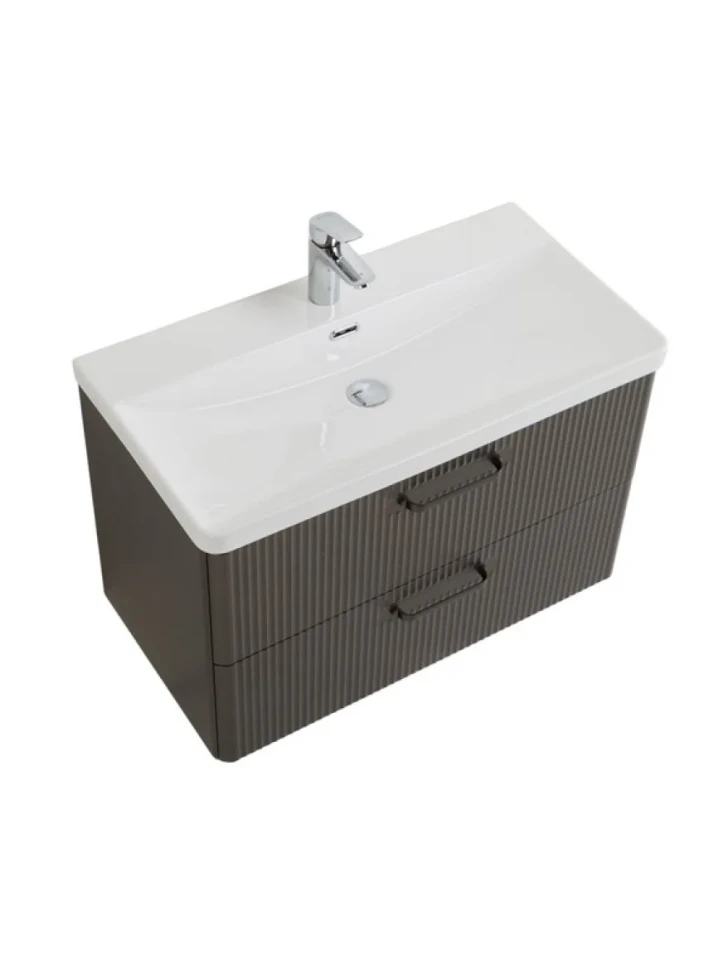 Тумба с раковиной BelBagno Due 80 ручки матовый темный никель, оружейная сталь