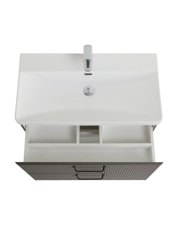 Тумба с раковиной BelBagno Due 80 ручки матовый темный никель, оружейная сталь