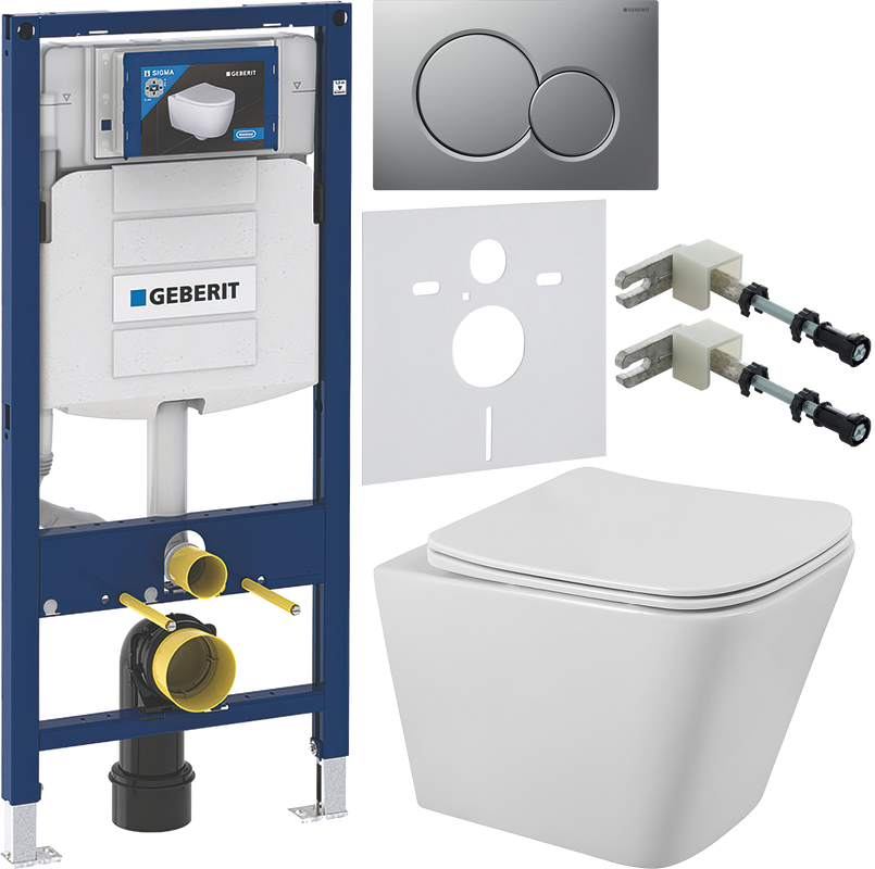 Комплект Унитаз подвесной BelBagno Ardente-R BB520CHR безободковый + Крышка Due BB3103/3106SC с микролифтом + Инсталляция Geberit Duofix UP 320 111.300.00.5 + Кнопка Sigma 01 115.770.JQ.5 лакированная, матовый хром + Крепления 111.815.00.1 к стене + Звуко