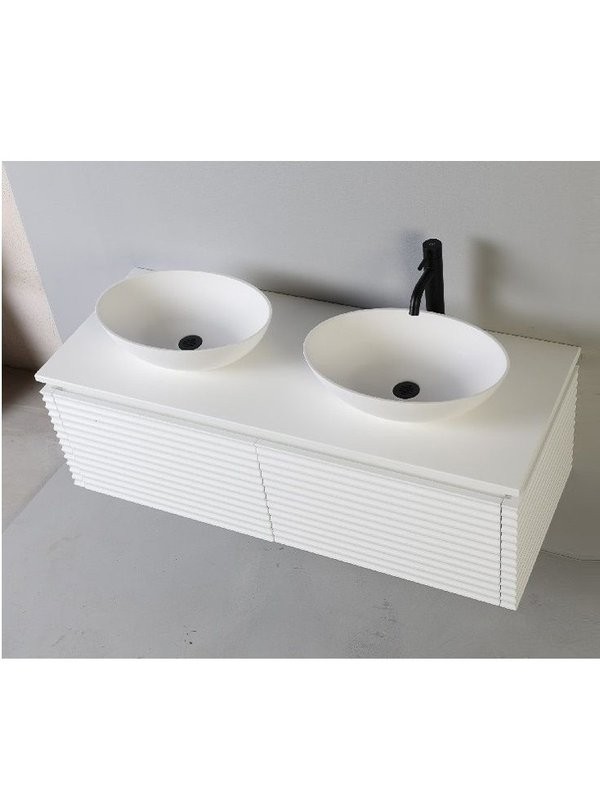 Тумба с раковиной Belux Дубай НП 128 с подсветкой, для двоих, матовая белая