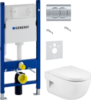 Комплект Унитаз подвесной Roca Meridian + Крышка + Инсталляция Geberit Duofix Delta 458.149.21.1 с кнопкой смыва, хром + Звукоизоляция
