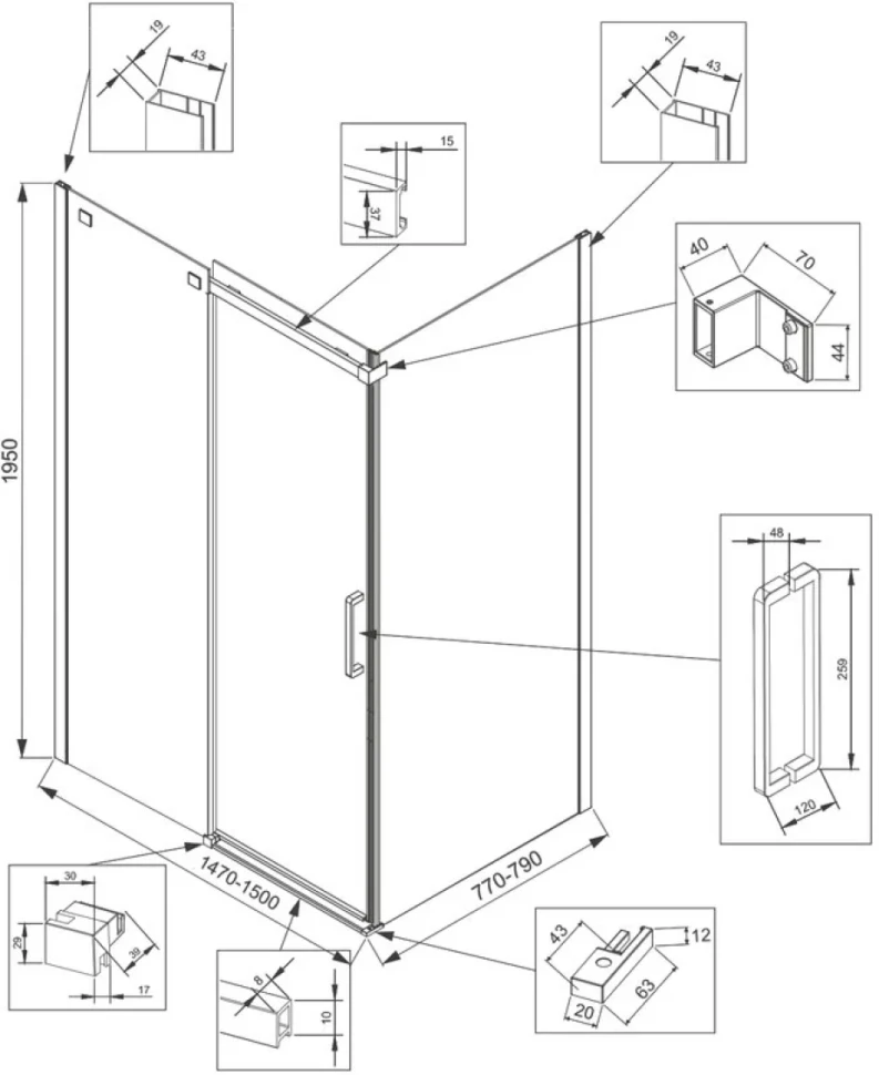 Душевой уголок Veconi Rovigo RV-070GR 150x80, брашированный графит