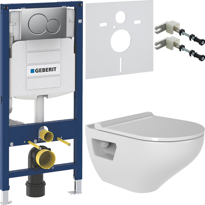 Комплект Унитаз подвесной Bien Ion безободковый, с биде + Крепления Geberit Duofix 111.815.00.1 к стене + Звукоизоляция + Инсталляция UP 320 111.300.00.5 + Кнопка Sigma 01 115.770.JQ.5 лакированная, матовый хром