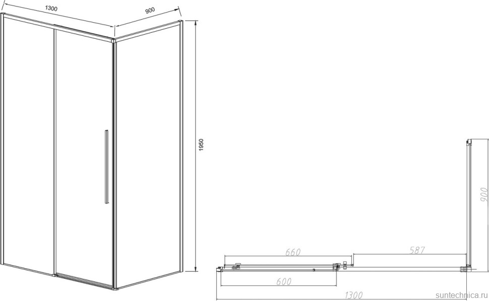 Душевой уголок Vincea Slim-N VSR-4SN9013CLB 130х90 см, профиль черный