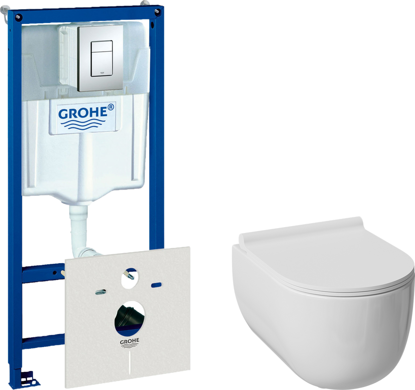 Комплект  Унитаз подвесной Damixa Scandinavian Pure DX36C1701SC с микролифтом, безободковый + Система инсталляции для унитазов Grohe Rapid SL 38772001