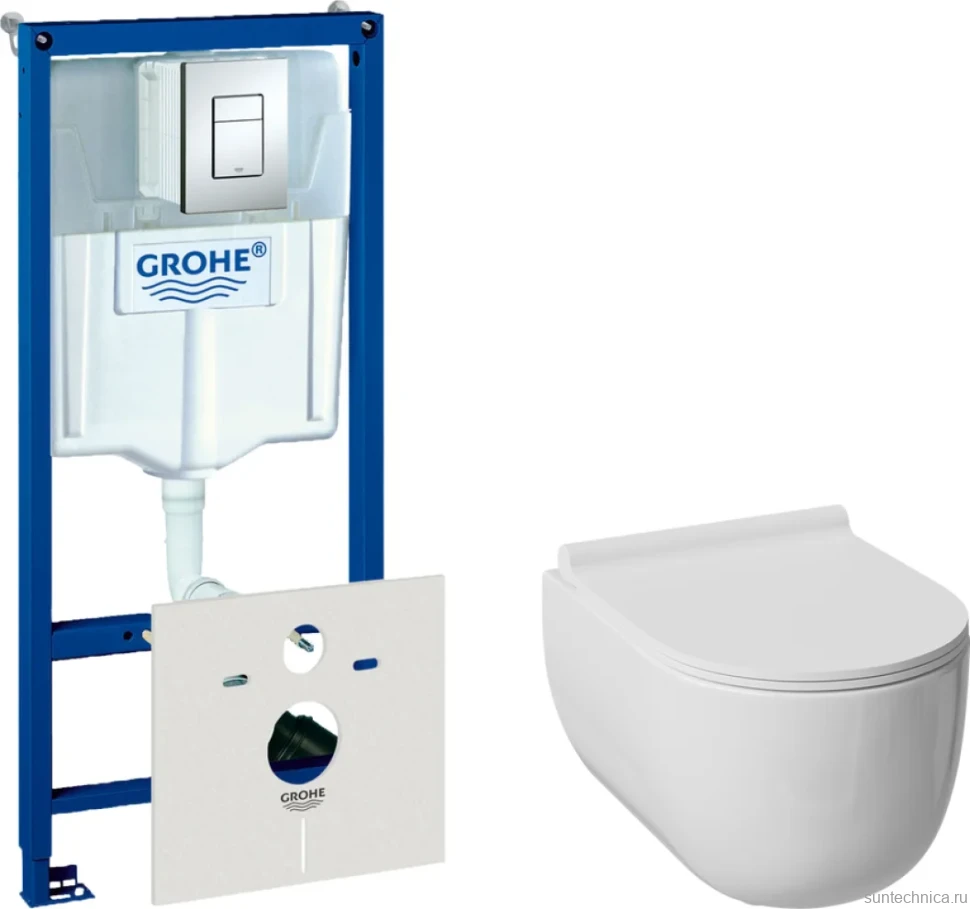 Комплект  Унитаз подвесной Damixa Scandinavian Pure DX36C1701SC с микролифтом, безободковый + Система инсталляции для унитазов Grohe Rapid SL 38772001