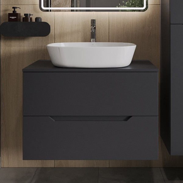 Тумба с раковиной Orange Line 80 подвесная, 2 ящика, матовый графит с раковиной B08-500W