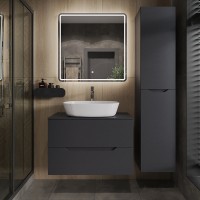 Тумба с раковиной Orange Line 80 подвесная, 2 ящика, матовый графит с раковиной B08-500W
