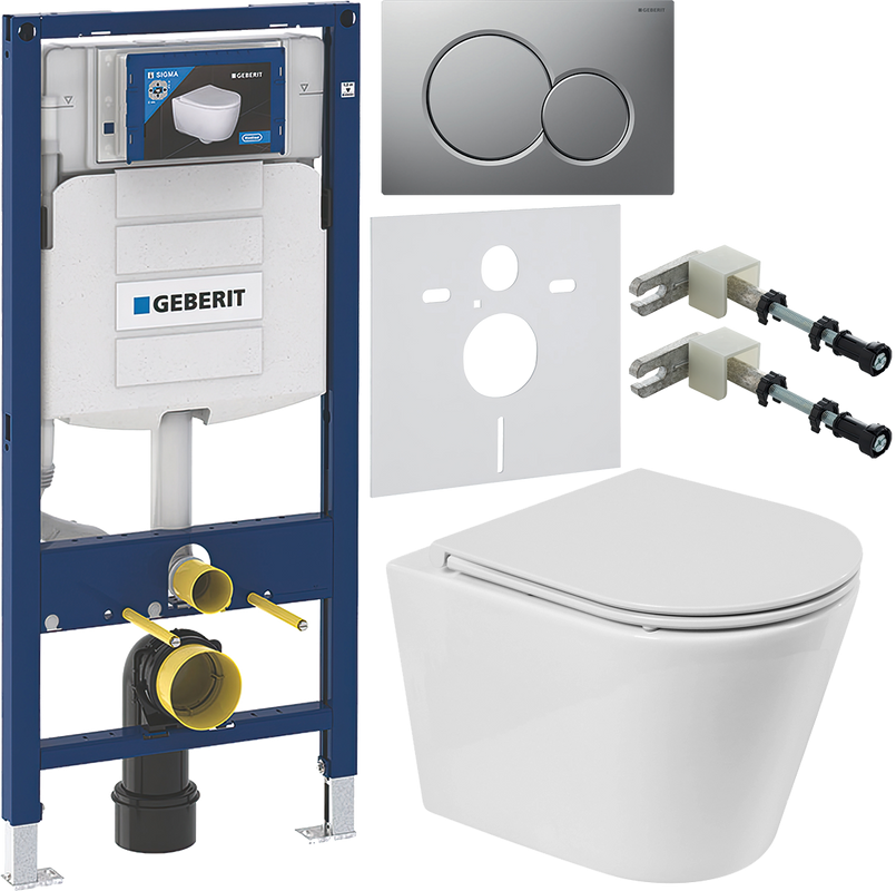 Комплект Унитаз подвесной BelBagno Flay-r + Крышка BB870SC с микролифтом + Инсталляция Geberit Duofix UP 320 111.300.00.5 + Кнопка Sigma 01 115.770.JQ.5 лакированная, матовый хром + Крепления 111.815.00.1 к стене + Звукоизоляция