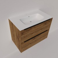 Тумба с раковиной La Fenice Tesoro 80 дуб канзас коричневый, раковина-столешница Slim Line 80 см