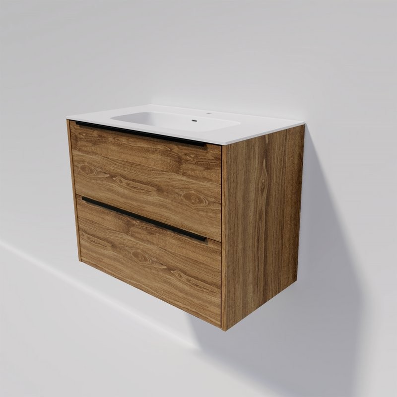 Тумба с раковиной La Fenice Tesoro 80 дуб канзас коричневый, раковина-столешница Slim Line 80 см