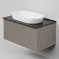 Тумба под раковину со столешницей La Fenice Terra 80 подвесная, cappuccino, бежевая матовая, столешница черный мрамор