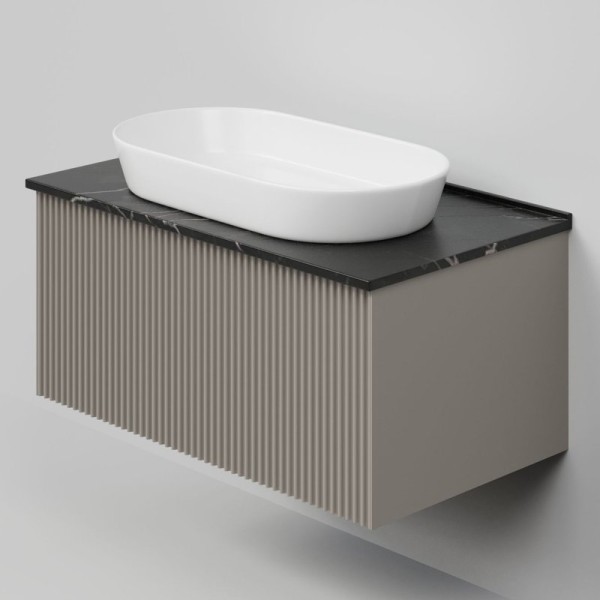 Тумба под раковину со столешницей La Fenice Terra 80 подвесная, cappuccino, бежевая матовая, столешница черный мрамор