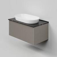 Тумба под раковину со столешницей La Fenice Terra 80 подвесная, cappuccino, бежевая матовая, столешница черный мрамор