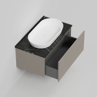 Тумба под раковину со столешницей La Fenice Terra 80 подвесная, cappuccino, бежевая матовая, столешница черный мрамор