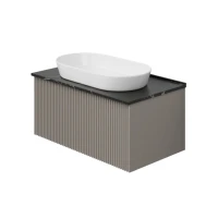 Тумба под раковину со столешницей La Fenice Terra 80 подвесная, cappuccino, бежевая матовая, столешница черный мрамор