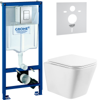 Комплект Унитаз подвесной BelBagno Ardente-R BB520CHR безободковый + Крышка BB2322SC с микролифтом + Инсталляция Grohe Rapid SL 38772001 3 в 1 с кнопкой смыва + Звукоизоляция