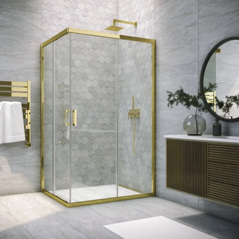 Душевой уголок Vegas Glass ZA-F Tur Novo h1900 110*90 09 01 профиль золото, стекло прозрачное