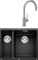 Комплект Мойка Blanco Subline 340/160-U черная, правая + Смеситель Candor 523120