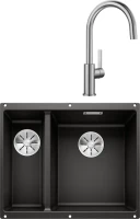 Комплект Мойка Blanco Subline 340/160-U черная, правая + Смеситель Candor 523120