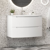Тумба с раковиной Belux Ганновер 90 подвесная, белая глянцевая, 2 ящика