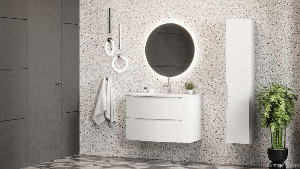 Тумба с раковиной Belux Ганновер 90 подвесная, белая глянцевая, 2 ящика