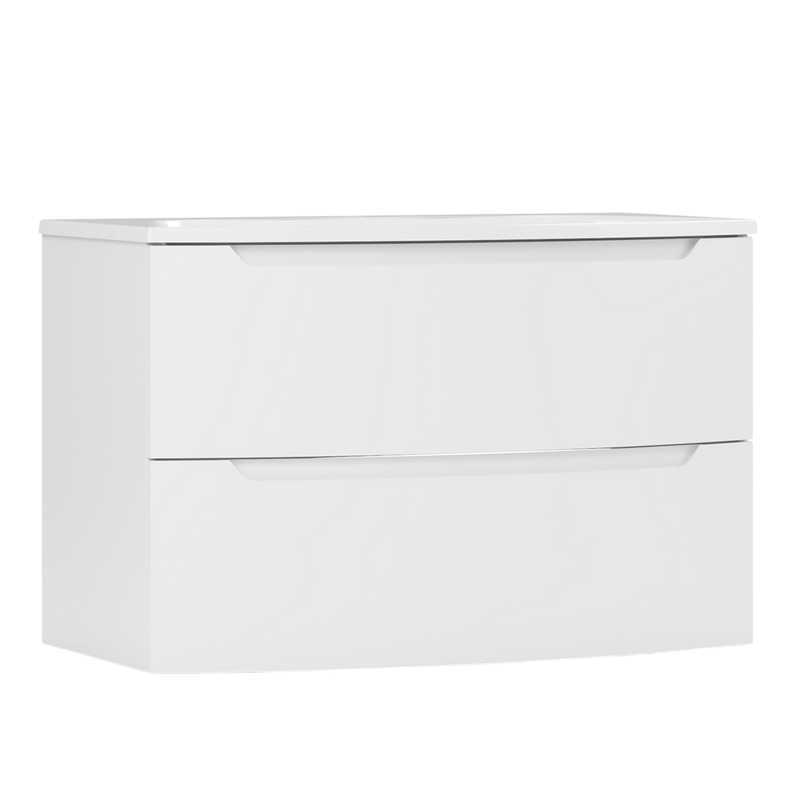 Тумба с раковиной Belux Ганновер 90 подвесная, белая глянцевая, 2 ящика