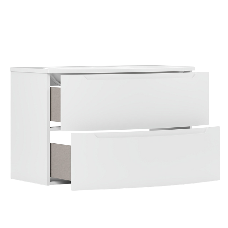 Тумба с раковиной Belux Ганновер 90 подвесная, белая глянцевая, 2 ящика