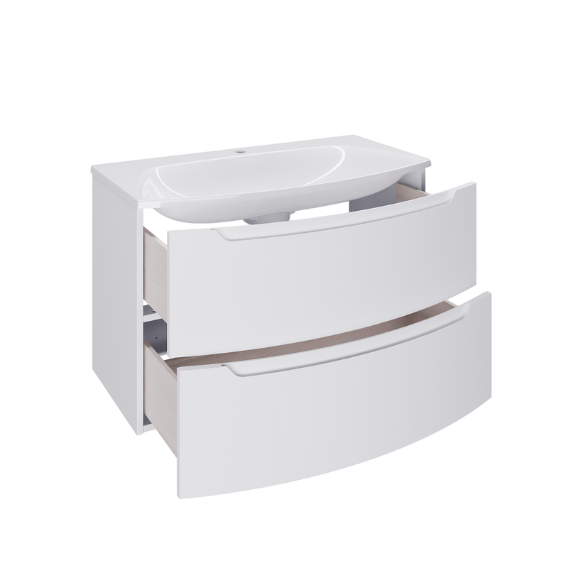 Тумба с раковиной Belux Ганновер 90 подвесная, белая глянцевая, 2 ящика