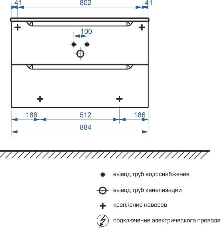 Тумба с раковиной Belux Ганновер 90 подвесная, белая глянцевая, 2 ящика