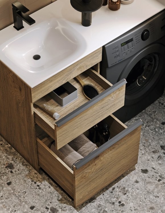 Тумба с раковиной Aqwella Terra 53 L напольная, под стиральную машину, дуб балтийский