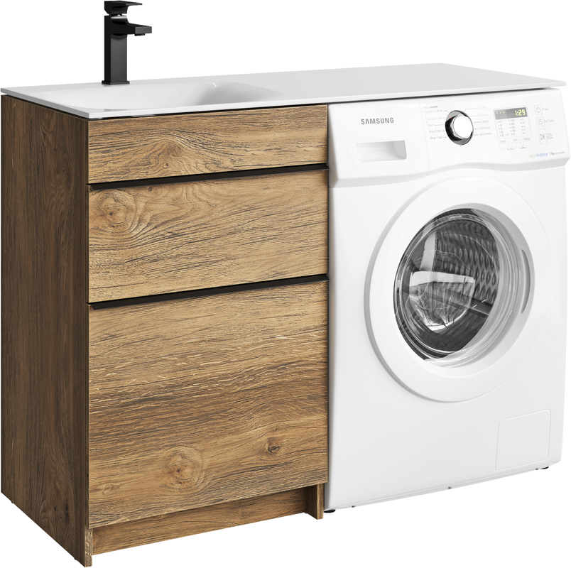 Тумба с раковиной Aqwella Terra 53 L напольная, под стиральную машину, дуб балтийский