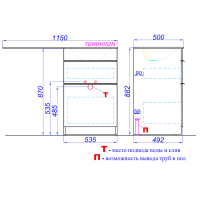 Тумба с раковиной Aqwella Terra 53 L напольная, под стиральную машину, дуб балтийский