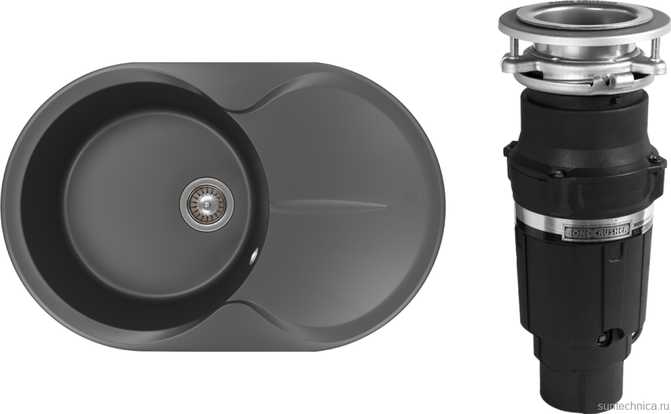 Комплект Мойка Florentina Лацио 780 антрацит + Измельчитель Bone Crusher BC 610-AS