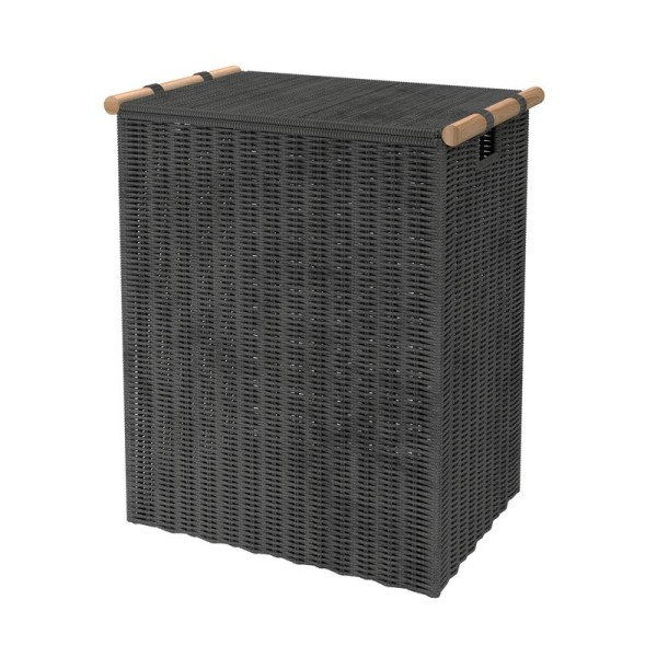 Корзина для белья Wasserkraft Gollach WB-330-L напольная, серая, черная, прямоугольная, бумажная лоза, дерево