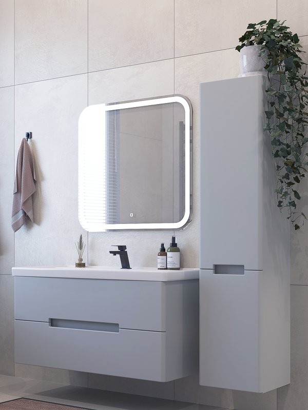 Тумба с раковиной SanStar Ориана 100 подвесная, серая, раковина Kirovit Фостер 100