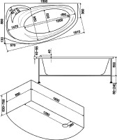 Акриловая ванна Bas Флорида L 160x100 см, угловая, левая, пристенная, белая, асимметричная, с каркасом