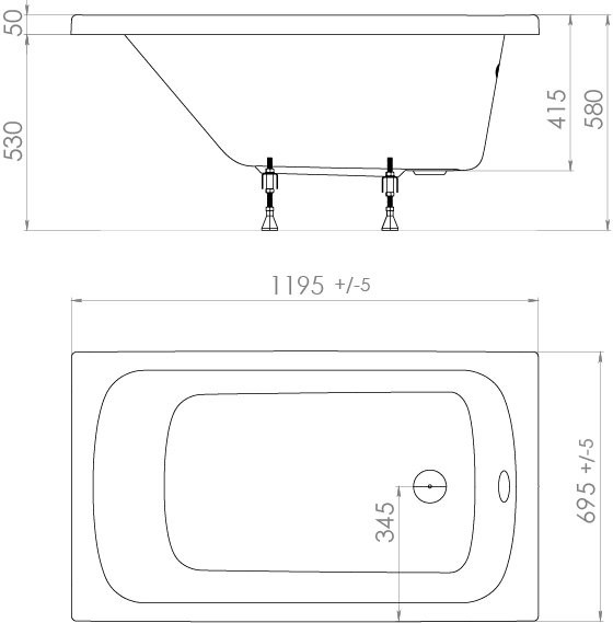 Акриловая ванна Triton Стандарт 120x70 см, пристенная, белая, на ножках
