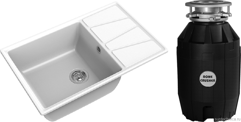 Комплект Мойка GranFest Vertex GF-V-780L иней + Измельчитель Bone Crusher BC 810-AS