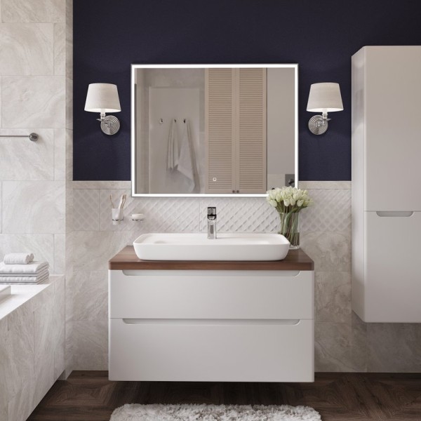 Мебель для ванной комнаты STWORKI Берген 100 белая с темной столешницей, с раковиной Углич 0117