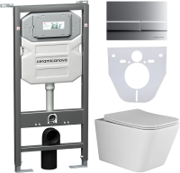 Комплект Унитаз подвесной Ceramicanova Metric CN3007 безободковый, с микролифтом + Инсталляция Envision CN1002M + Кнопка Flat, матовый хром