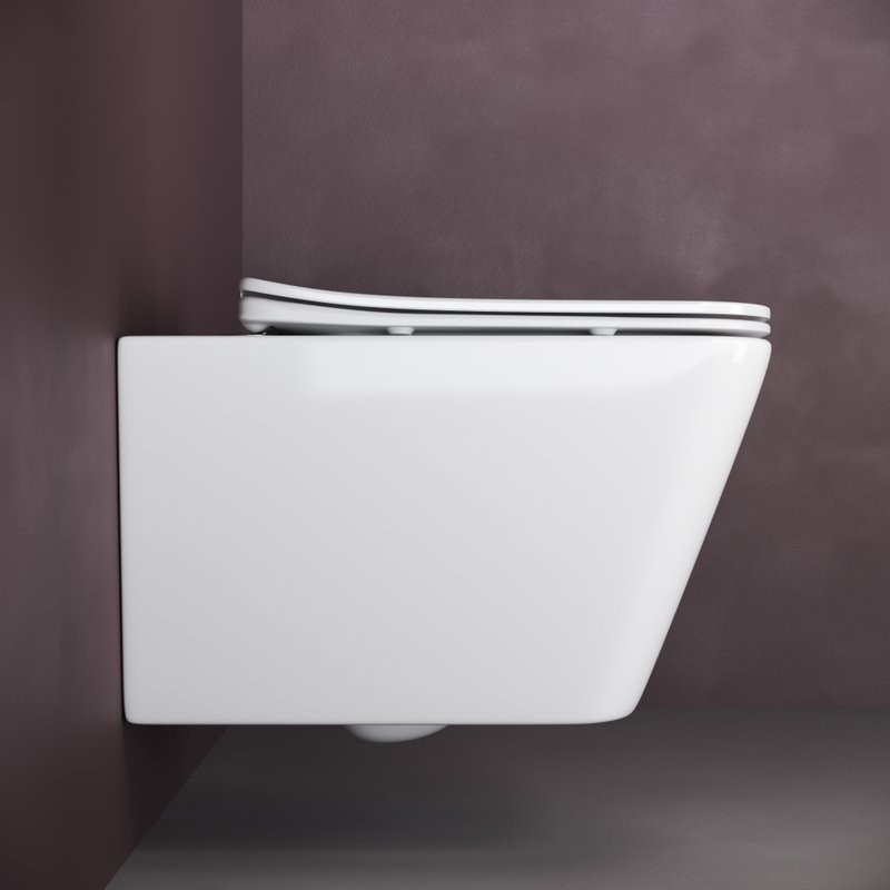 Комплект Унитаз подвесной Ceramicanova Metric CN3007 безободковый, с микролифтом + Инсталляция Envision CN1002M + Кнопка Flat, матовый хром