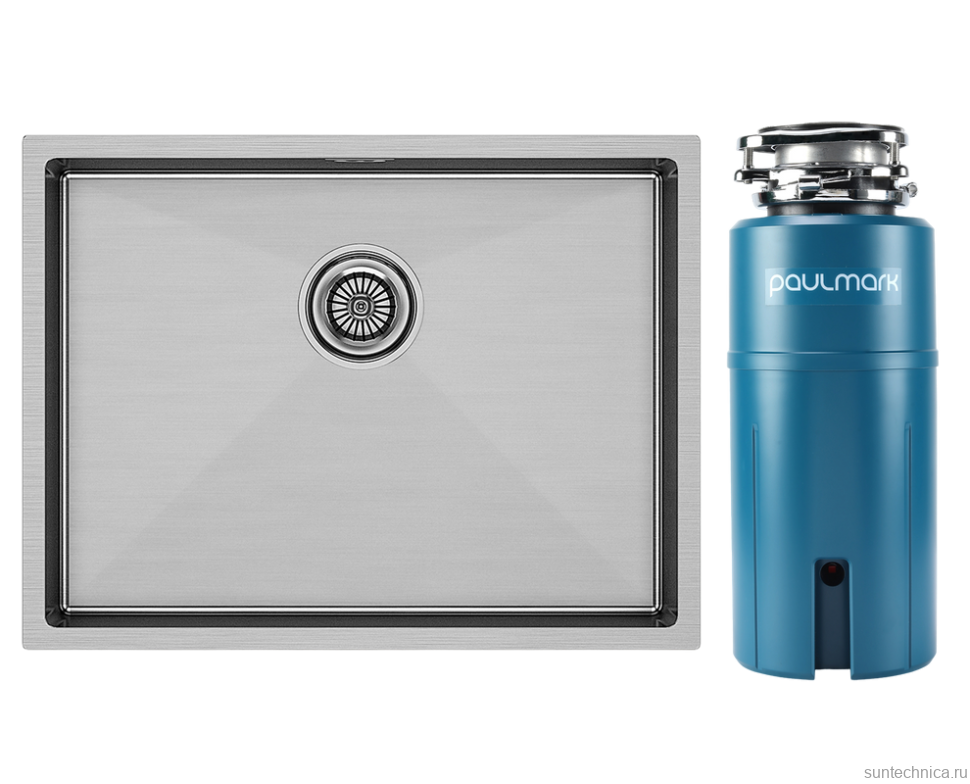Комплект Мойка Paulmark Next PM215844-BS брашированная нержавеющая сталь + Измельчитель Intenso